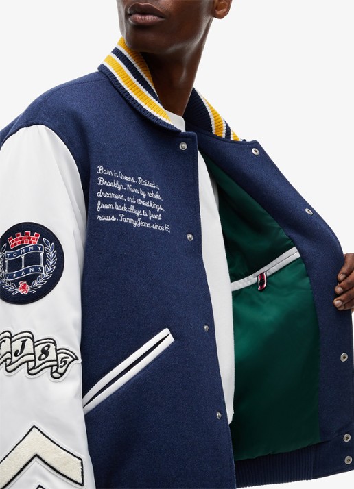 Tommy Hilfiger Varsity baseball jack in wolblend met logo  - detail 3 blauw