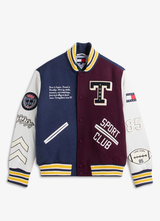 Tommy Hilfiger Varsity baseball jack in wolblend met logo  - voorkant 5 blauw