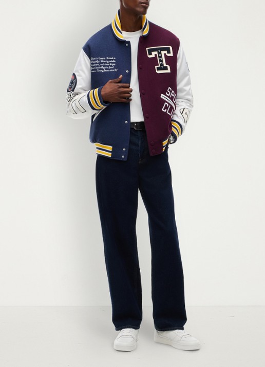 Tommy Hilfiger Varsity baseball jack in wolblend met logo  - voorkant 6 blauw