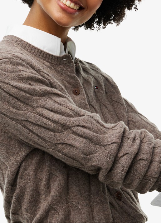 Tommy Hilfiger Vest van wol met logo  - detail 2 bruin