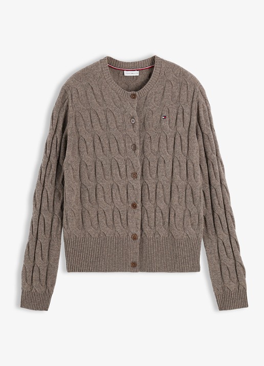 Tommy Hilfiger Vest van wol met logo  - voorkant 5 bruin