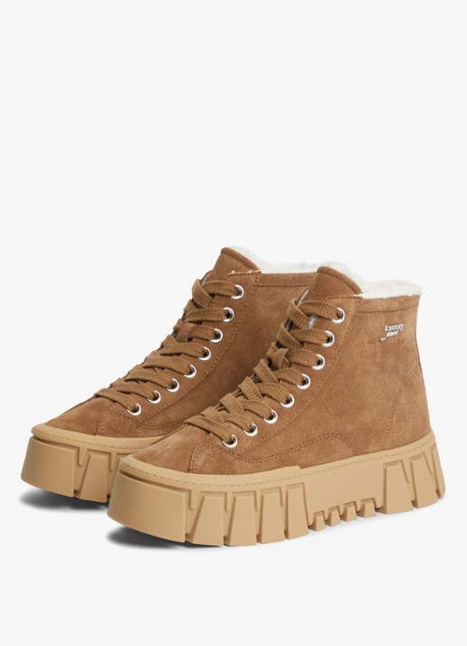 Tommy Hilfiger Veterschoen van suède met plateauzool  - detail camel