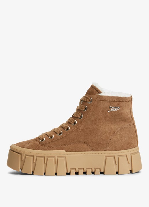 Tommy Hilfiger Veterschoen van suède met plateauzool  - detail 3 camel