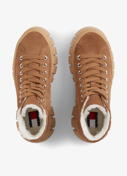 Tommy Hilfiger Veterschoen van suède met plateauzool  - voorkant 6 camel