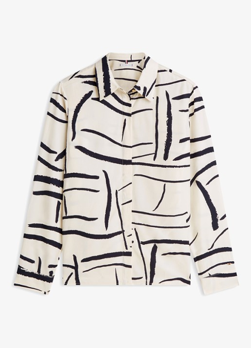 Tommy Hilfiger Vis blouse met grafische print - voorkant 2 beige