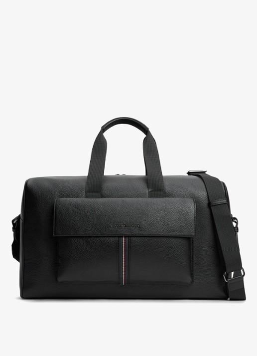 Tommy Hilfiger Weekendtas met logo en afneembare schouderriem - voorkant 4 zwart