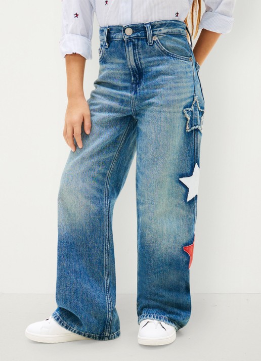 Tommy Hilfiger Wide leg jeans met borduring - detail indigo