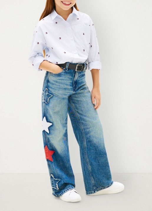 Tommy Hilfiger Wide leg jeans met borduring - voorkant 4 indigo
