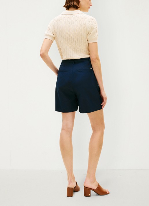 Tommy Hilfiger Wide leg korte broek van linnen met steekzakken - achterkant 5 donkerblauw