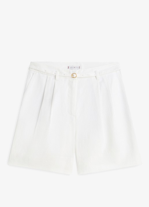 Tommy Hilfiger Wide leg korte broek van linnen met steekzakken - voorkant wit