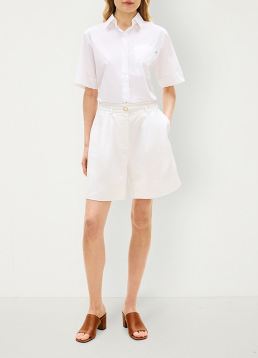 Tommy Hilfiger Wide leg korte broek van linnen met steekzakken - voorkant 2 wit