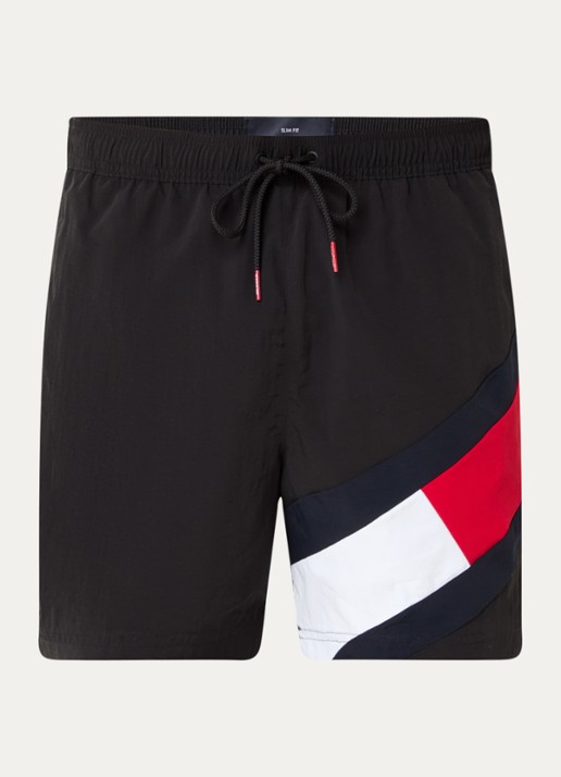 Tommy Hilfiger Zwemshorts met logoprint en steekzakken - voorkant 2 zwart