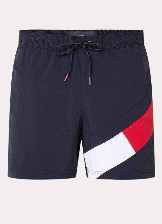Tommy Hilfiger Zwemshorts met logoprint en steekzakken - voorkant donkerblauw