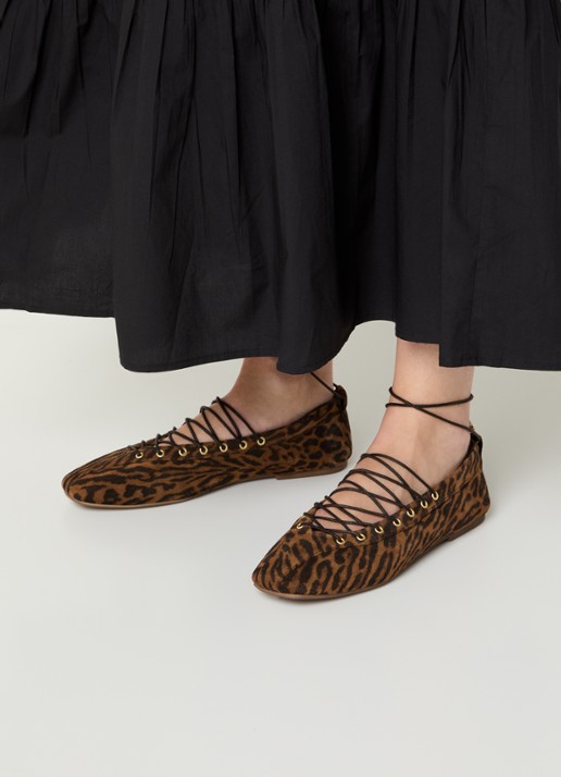 Toral Janis ballerina van suède met panterprint - voorkant 6 bruin