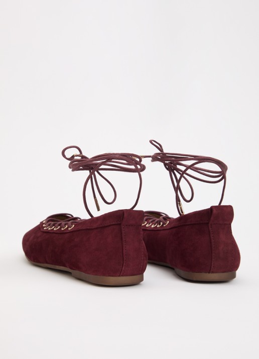 Toral Janis ballerina van suède - achterkant bordeauxrood