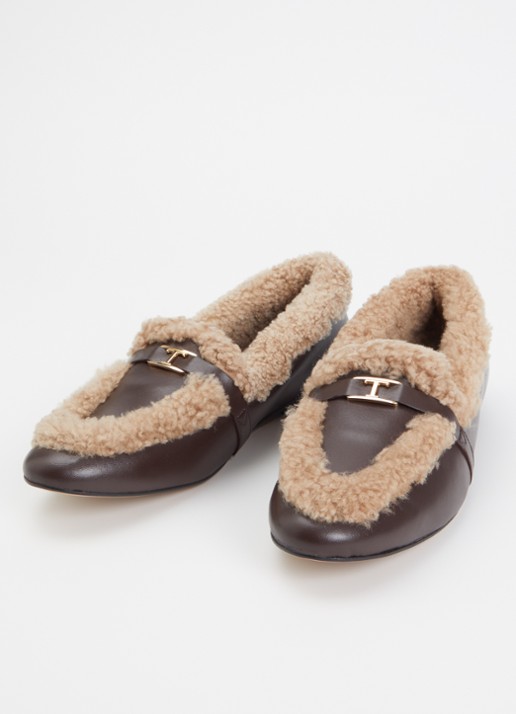 Toral Lily loafer van leer met schapenvacht - detail chocoladebruin