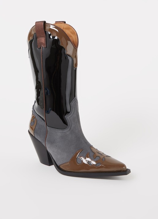 Toral Multi cowboylaars van lakleer met suède details - voorkant zwart