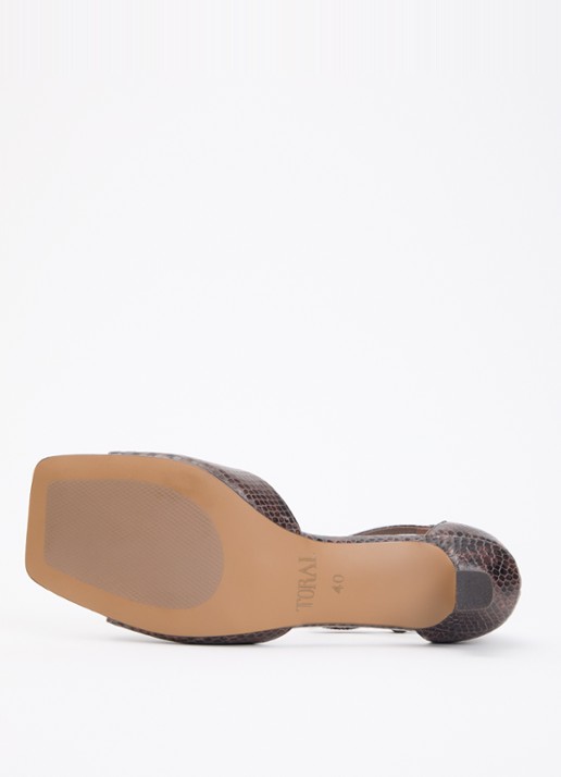 Toral Rubby sandalette van leer met slangenprint - detail 4 bruin