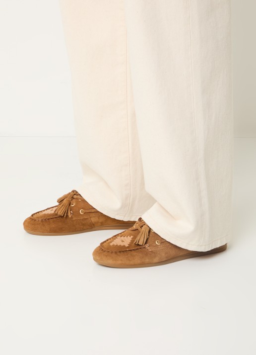 Toral Shima mocassin van suède - voorkant 2 cognac