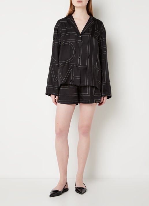 TOTEME Blouse van zijde met grafische print - voorkant 3 zwart