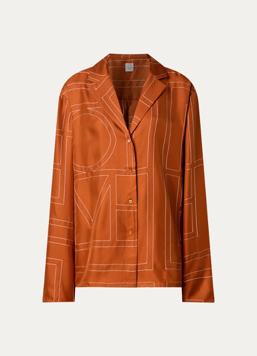 TOTEME Blouse van zijde met logoborduring - voorkant 4 oranjebruin