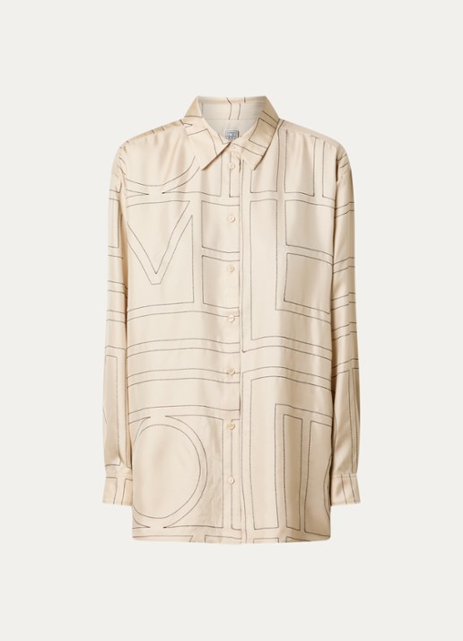 TOTEME Classic blouse van zijde met logoborduring - voorkant 2 vanillegeel