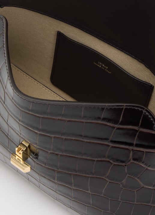 TOTEME Clutch van kalfsleer met crocostructuur - detail 5 donkerbruin