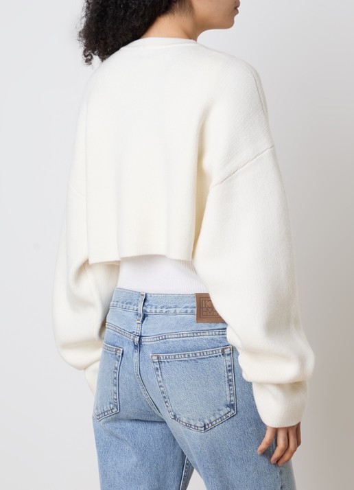 TOTEME Cropped fijngebreid vest met ronde hals - achterkant 3 gebroken wit