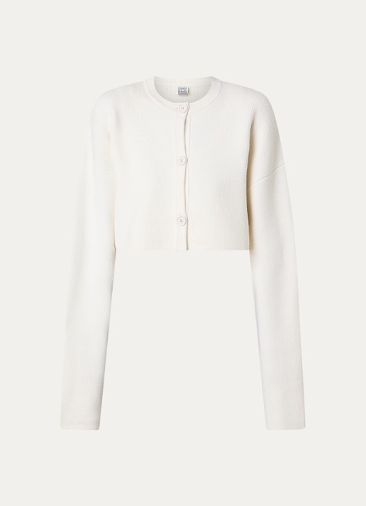 TOTEME Cropped fijngebreid vest met ronde hals - voorkant 4 gebroken wit