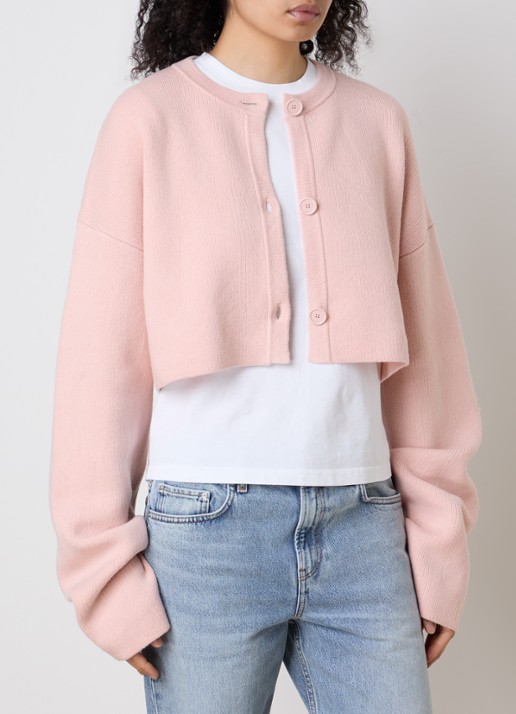 TOTEME Cropped fijngebreid vest met ronde hals - detail 4 oudroze
