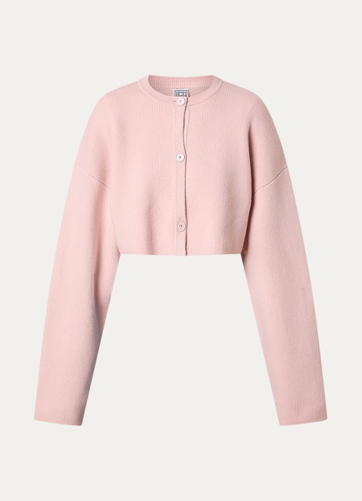 TOTEME Cropped fijngebreid vest met ronde hals - voorkant 2 oudroze