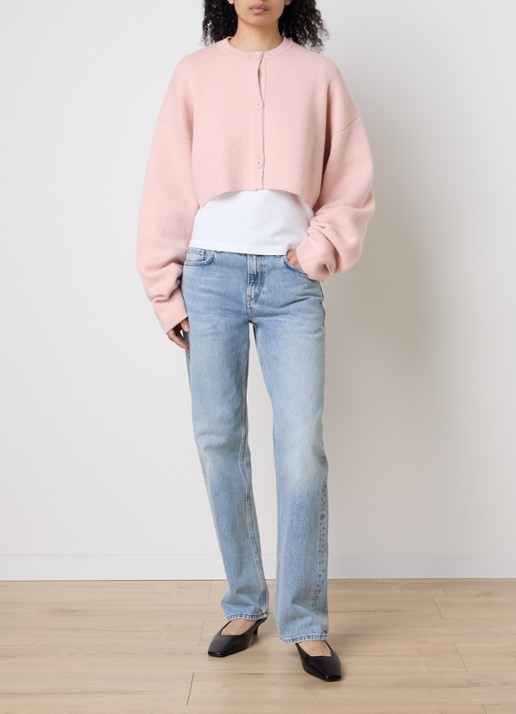 TOTEME Cropped fijngebreid vest met ronde hals - voorkant 3 oudroze