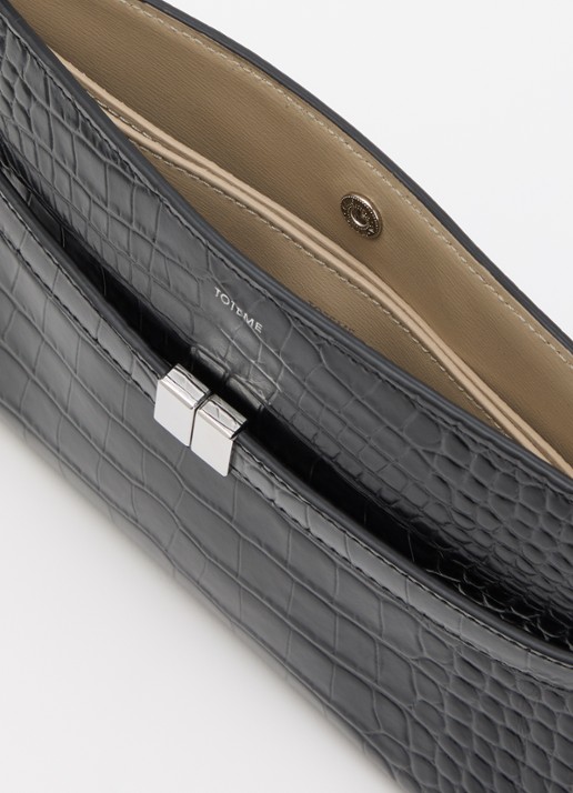 TOTEME Crossbody tas van kalfsleer en cocostructuur - detail 2 zwart