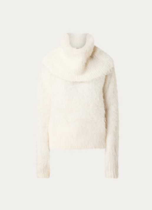 TOTEME Grofgebreide trui in alpaca wolblend met opstaande kraag - voorkant 4 wit