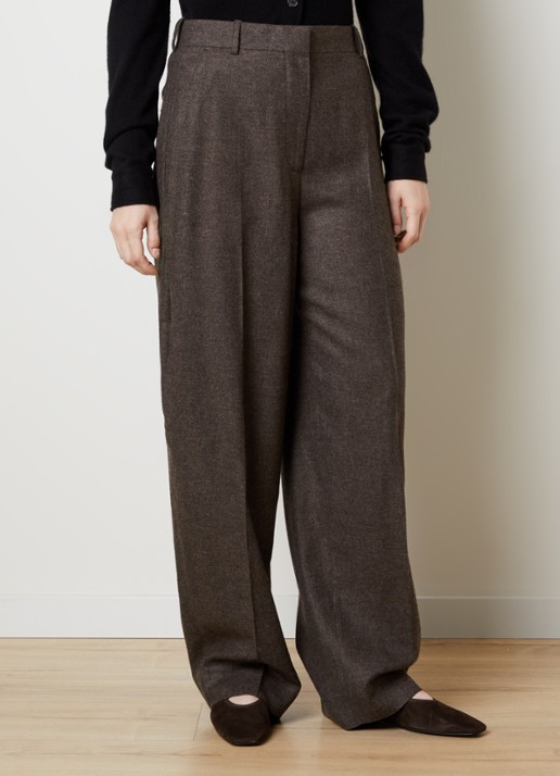 TOTEME High waist loose fit pantalon in wolblend met gemêleerd dessin