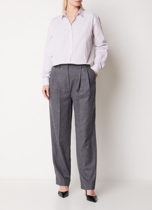 TOTEME High waist loose fit pantalon in wolblend met plooidetail - voorkant 2 donkergrijs