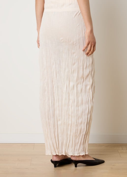 TOTEME High waist midi rok met plooien - achterkant 5 vanillegeel