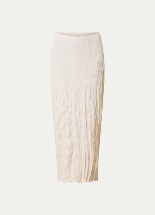 TOTEME High waist midi rok met plooien - voorkant vanillegeel