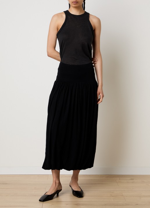 TOTEME High waist midi rok met plooien - voorkant 3 zwart