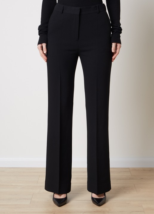 TOTEME High waist straight fit pantalon in wolblend met persplooi - detail 4 zwart