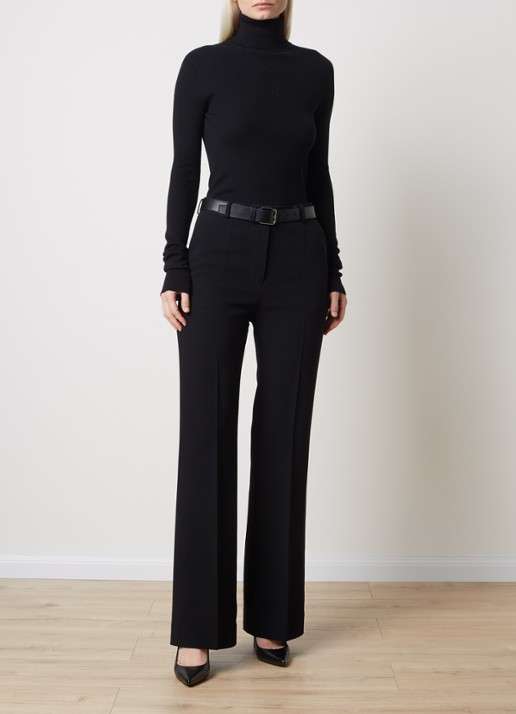 TOTEME High waist straight fit pantalon in wolblend met persplooi - voorkant 3 zwart