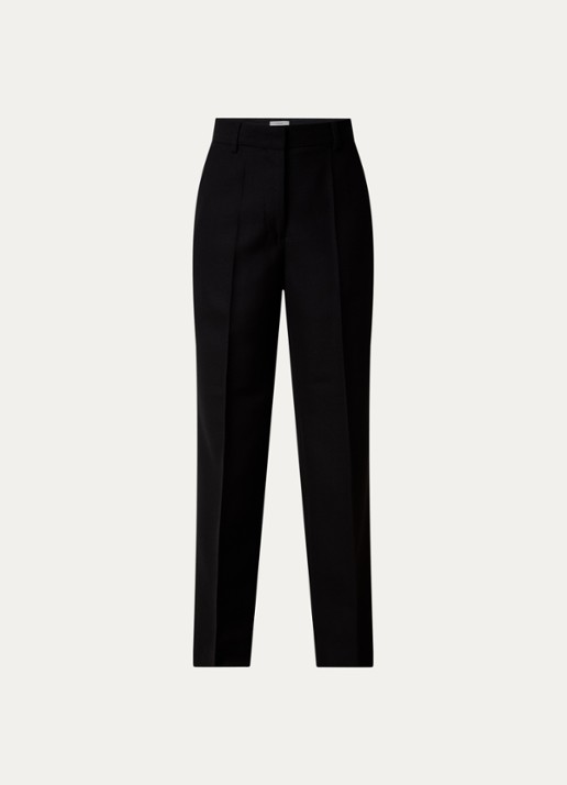 TOTEME High waist straight fit pantalon in wolblend met persplooi - voorkant zwart