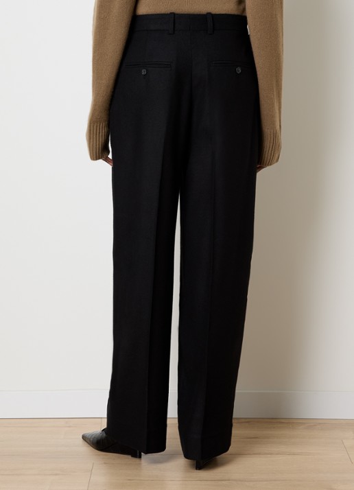 TOTEME High waist wide fit pantalon van wol met steekzakken - achterkant 3 zwart