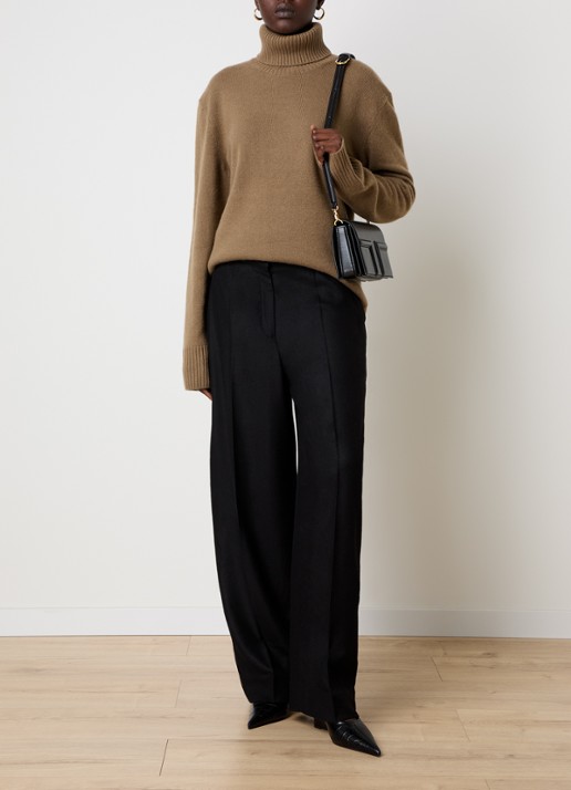 TOTEME High waist wide fit pantalon van wol met steekzakken - voorkant 2 zwart