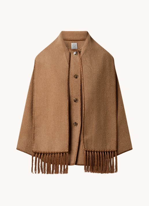TOTEME Mantel in wolblend met sjaalkraag en opgestikte zak - voorkant camel