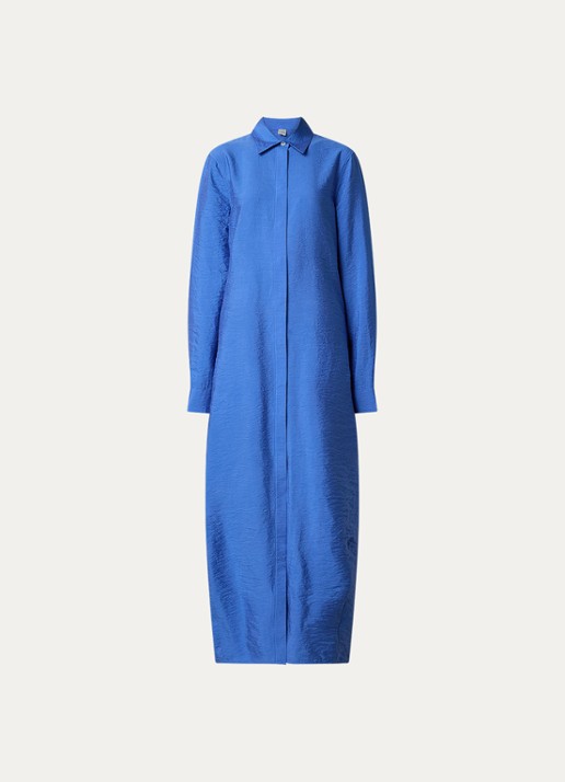 TOTEME Maxi blousejurk in zijdeblend met steekzakken - voorkant kobaltblauw