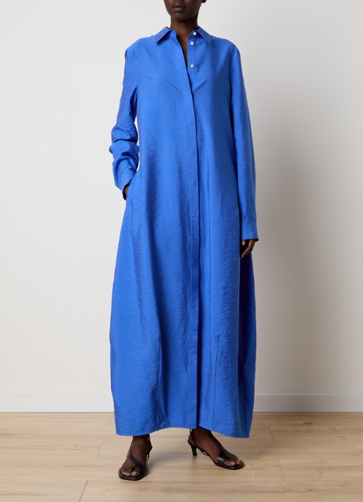 TOTEME Maxi blousejurk in zijdeblend met steekzakken - voorkant 2 kobaltblauw