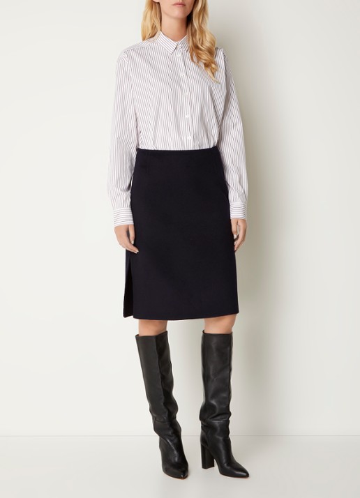 TOTEME Midi rok van wol met split - voorkant 5 donkerblauw