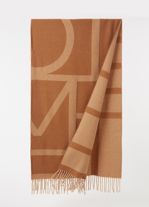 TOTEME Monogram sjaal van wol 200 x 50 cm - voorkant 2 camel