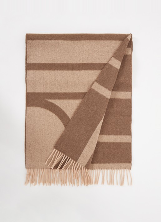 TOTEME Monogram sjaal van wol 200 x 50 cm - voorkant lichtbruin